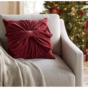20"x20" Velvet Bow Throw Pillow Burgundy -Threshold designed with Studio McGee